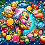 An illustration that encapsulates the essence of a diet rich in nutrients for combating wrinkles and promoting youthful