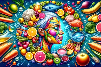 An illustration that encapsulates the essence of a diet rich in nutrients for combating wrinkles and promoting youthful