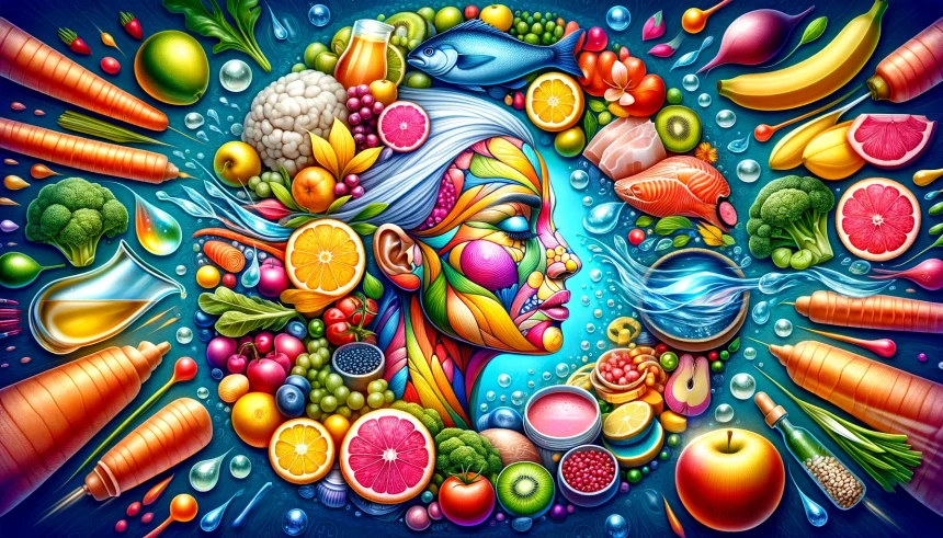 An illustration that encapsulates the essence of a diet rich in nutrients for combating wrinkles and promoting youthful