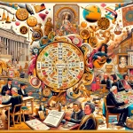 An illustration that encapsulates the rich history and global journey of bingo from its origins in Renaissance Italy