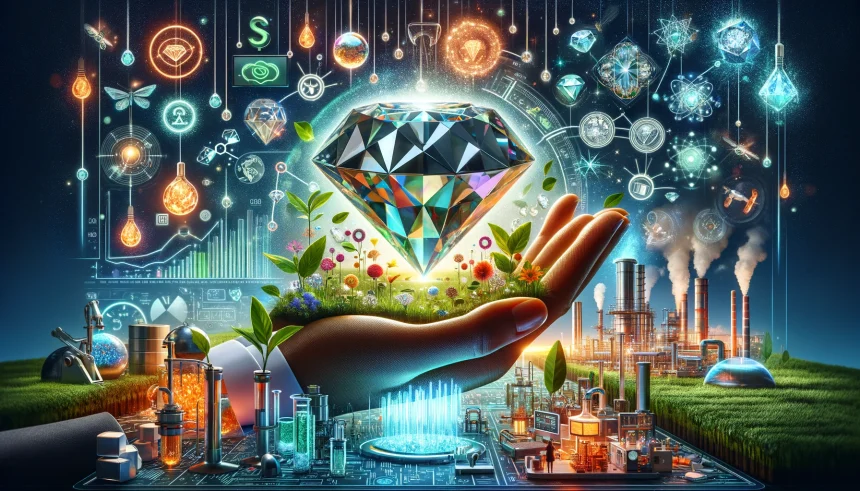 An illustration that encapsulates the vibrant growth and transformative impact of the synthetic diamond market