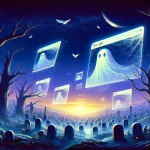 An illustration that merges the concept of a digital graveyard with the theme of exploring cached web pages