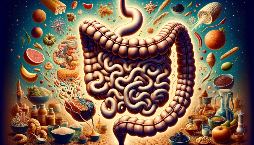 An intricate illustration depicting the small intestine's adaptability to different nutritional environments