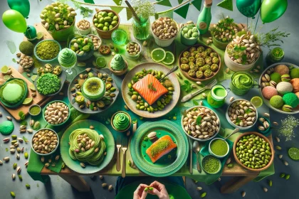 National Pistachio Day, featuring a variety of pistachio-themed foods and decorations