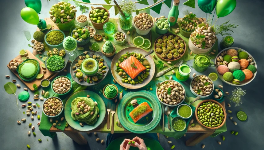 National Pistachio Day, featuring a variety of pistachio-themed foods and decorations