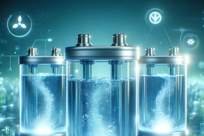 An image depicting the innovative concept of water batteries, showcasing a clean and modern energy storage solution