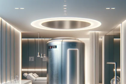 Cryotherapy chamber in a wellness spa setting