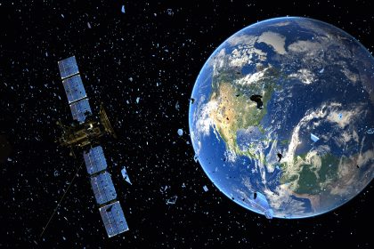 Satellite,In,Orbit,Among,Space,Debris-3d,Illustration